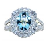 Oval 2.40 ct Aquamarine & VS Lab Diamond Ring