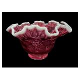 4.5 x 8 ï¿½ Fenton Cranberry Crest Coin Dot Bowl