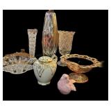 (3) Crystal Vases, Gold Trim Flip, Pink