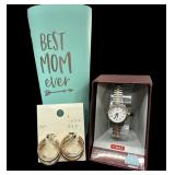 Timex Watch, Best Mom Travel Mug & Earrings