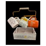 RAE DUNN Cup Holder & (6) Mugs