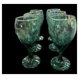 (6) Stemmed Green Glasses