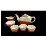 Fraunfelter China Teapot, Creamer & Bowls Early