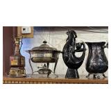 Silver Plated Pitcher, Chafing Dish, Rooster &