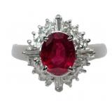 GIA Platinum 1.72 ct Oval Ruby & Diamond Ring