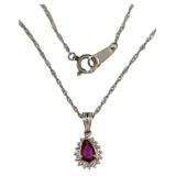 Platinum Pear Cut Natural Ruby & Diamond Necklace