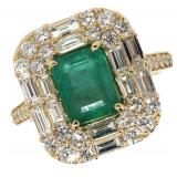 14k Gold 3.27 ct Natural Emerald & Diamond Ring
