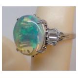 Platinum Natural Opal & Diamond Ring