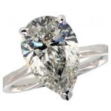 14k Gold 5.31 ct Pear Brilliant Lab Diamond Ring