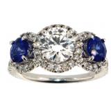 14kt Gold 3.00 ct Lab Diamond & Sapphire Ring