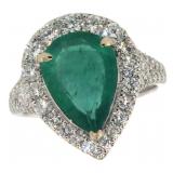 14k Gold 3.89 ct Natural Emerald & Diamond Ring