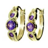 Genuine 2.20 ct Amethyst Hoop Earrings