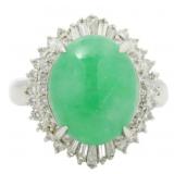 Platinum 6.57 ct Natural Jade & Diamond Ring