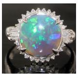 Platinum 5.63 ct Black Opal & Diamond Ring
