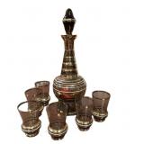 Bohemian Smoked Glass Decanter & Glasses