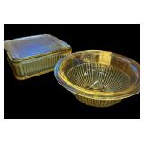 1930s Federal Amber Ribbed  Refrigerator Dish &