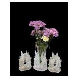 Beautiful 3 Pc Satin Cherub Candle Holder/Vase