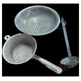(3) Pc Mottled Gray Enamel Ware Colanders &