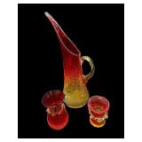 (3) Pc Amberina Crackle Glass