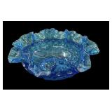 8 ï¿½ Ruffled Edge Fenton Thumbprint Blue Bowl