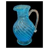 8.5 ï¿½ Art Glass Blue Swirl Pitcher