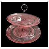 Pink Glass 2 Tier Dessert Tray
