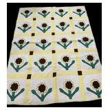 Hand Stitched Yellow Flower Quilt