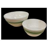 (2) Vintage Green Striped Mixing Bowls (See Age