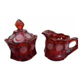 Fostoria Red Coin Glass Cream & Sugar