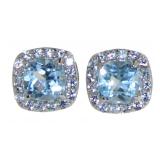 Cushion Cut 2.00 ct Blue Topaz Halo Earrings