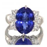 Platinum 7.52ct Brilliant Tanzanite & Diamond Ring