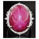 Platinum 51.76 ct Star Ruby & Diamond Ring *NICE