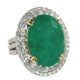 14k Gold 15.25 ct GIA Oval Emerald & Diamond Ring