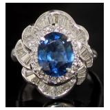 Platinum 4.37ct Natural Sapphire & VS Diamond Ring