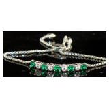 Elegant Emerald & White Sapphire Bolo Bracelet