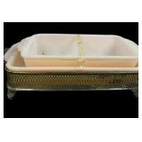 (2) Fire King Casserole Dishes & Serving Tray