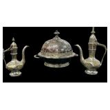 Beautiful 3 Pc Silver: Butter Dish & 2 Brass