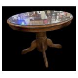 Round Glasstop Oak Table wï¿½ 4 Pressed Back Chairs