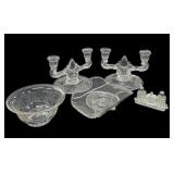 Etched Glass Candle Holders, (2) Bowls, Salt &