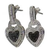 Black & White Diamond Heart Earrings