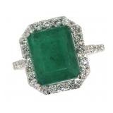 14k Gold 5.59 ct Natural Emerald & Diamond Ring