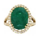 14kt Gold 7.18 ct GIA Oval Emerald & Diamond Ring