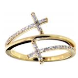 10kt Gold Natural Diamond Cross Band