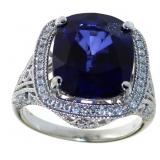 14kt Gold 9.60 ct Cushion Sapphire & Diamond Ring