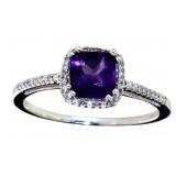 10kt Gold Cushion Cut Amethyst & Diamond Ring