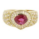18kt Gold 2.75 ct Natural Ruby & Diamond Ring