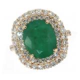 14k Gold 5.48 ct Natural Emerald & Diamond Ring