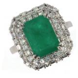 14k Gold 4.56 ct Natural Emerald & Diamond Ring