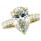 14k Gold 5.04 ct Pear Cut Lab Diamond Ring