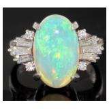 Platinum 4.93 ct Natural Opal & Diamond Ring